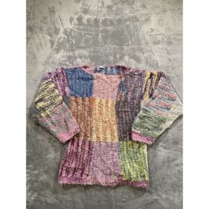 Vintage 50s 60s Intarsia Knit Alpaca Wool Sweater Size M/S Patchwork Handmade